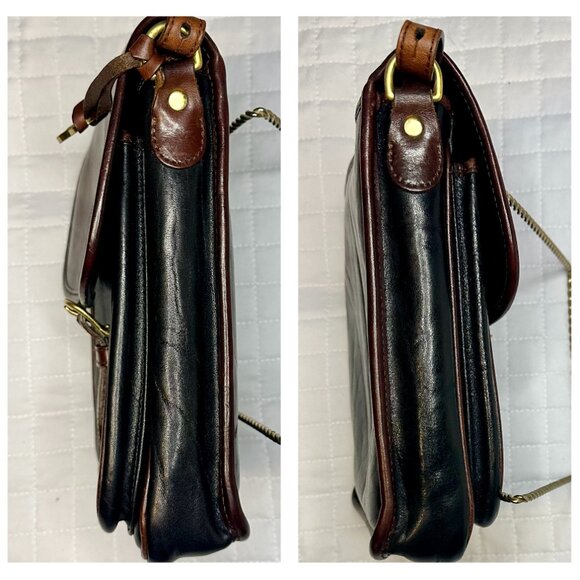 Brahmin Vintage Tuscan Black & Brown Leather Crossbody Two Tone Medallion Charm - Picture 15 of 16